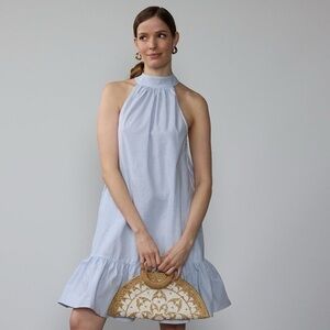 NYC Sleeveless Halter Neck Bow Back Stripe Mini Dress Large